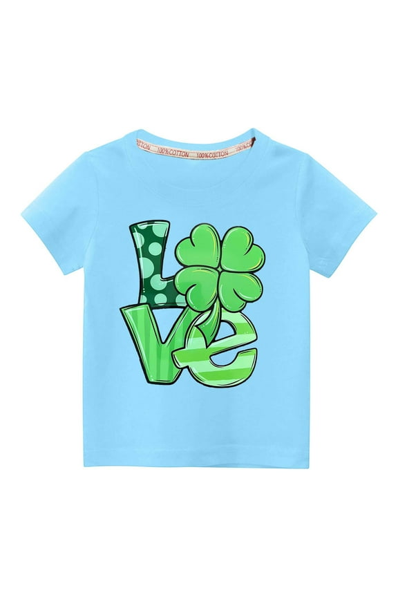 Kids St Patricks Day Shirt Boys Girls Saint Patrick's Green Clover Graphic Tees Toddler Short Sleeve T-Shirt Tops for Running Tennis (Blue)