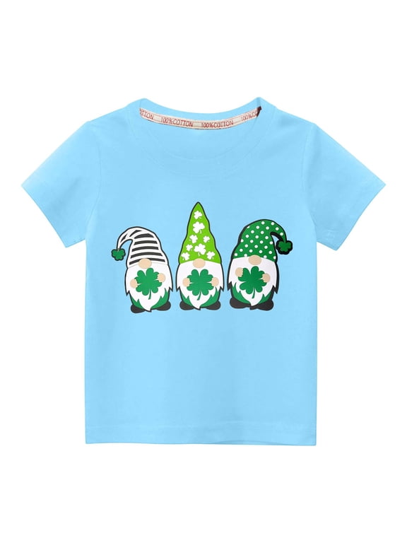 Kids St Patricks Day Shirt Boys Girls Saint Patrick's Green Gnome Graphic Tees Toddler Short Sleeve T-Shirt Tops Birthday Gift (Blue)