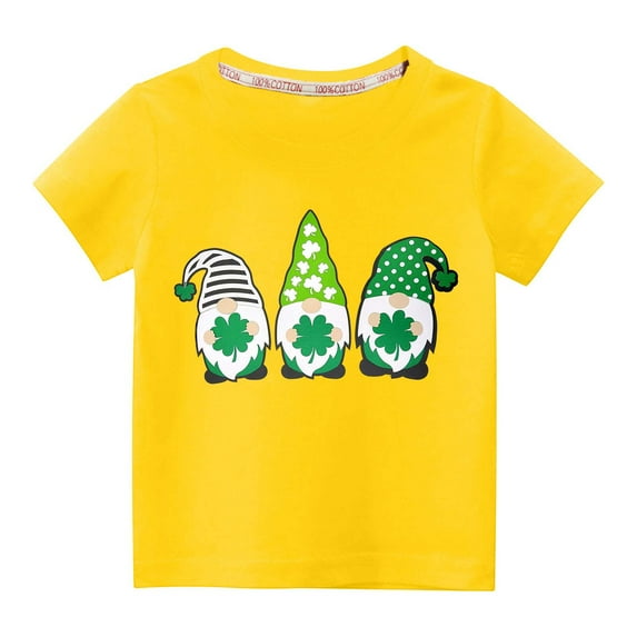 Lilgiuy Kids St Patricks Day Shirt Boys Girls Saint Patrick's Green Gnome Lucky Graphic Tees Toddler Short Sleeve T-Shirt Tops for Travel Vacation (Yellow)