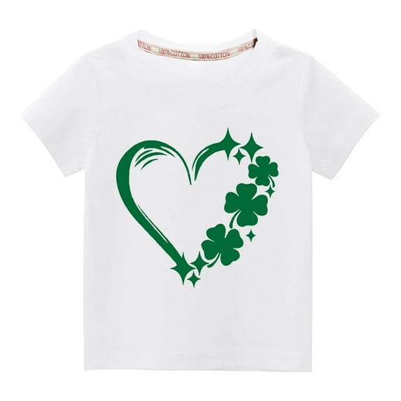Lilgiuy Kids St Patricks Day Shirt Boys Girls Saint Patrick's Green Heart Graphic Tees Toddler Short Sleeve T-Shirt Tops Gift for Children (White)