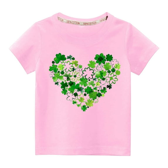 Lilgiuy Kids St Patricks Day Shirt Boys Girls Saint Patrick's Shamrock Clover Lucky Graphic Tees Toddler Short Sleeve T-Shirt Tops for Sport Fitness (Pink)