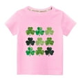 thumbnail image 1 of Lilgiuy Kids St. Patricks Day Shirt Girls Boys Cute Shamrock Print Solid Color Short Sleeve T-Shirt Toddler Summer Saint Patricks Day Outfits Birthday Gift (Pink), 1 of 3