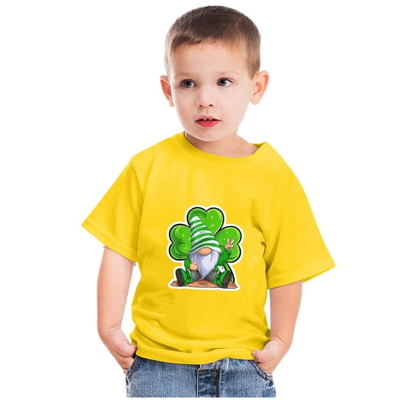 Lilgiuy Kids St Patricks Day Shirt Green Gnome Lucky Shamrock Tees Summer Solid Color Short Sleeve Lightweight T-Shirt Saint Patrick's Day Top for Home Leisure (Yellow)
