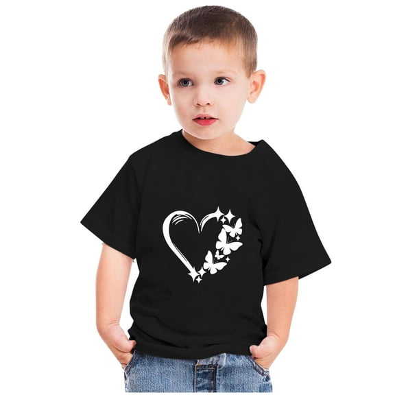 Lilgiuy Kids Toddler Valentine's Day T-Shirt Girls Boys Short Sleeve Crewneck Love Heart Graphic Breathable Cotton Tops Gift for Children (Black)