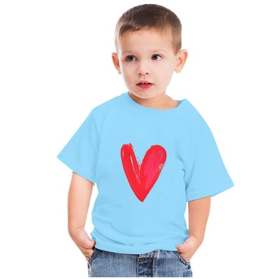 Lilgiuy Kids Toddler Valentine's Day T-Shirt Girls Boys Short Sleeve Crewneck Love Heart Graphic Breathable Cotton Tops for Matching Jeans Shorts (Blue)