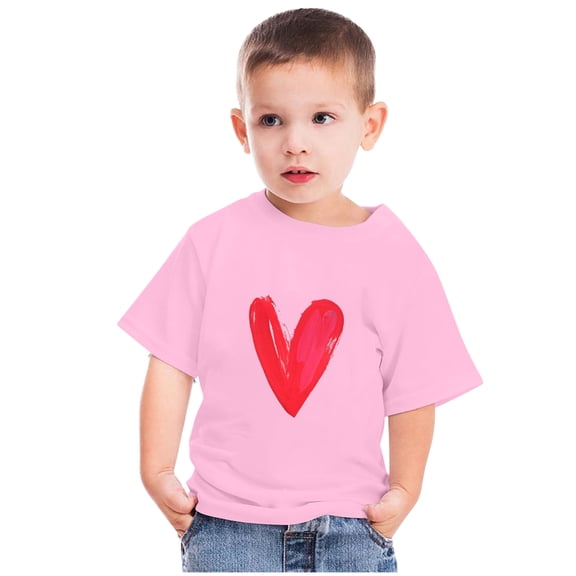 Lilgiuy Kids Toddler Valentine's Day T-Shirt Girls Boys Short Sleeve Crewneck Love Heart Graphic Breathable Cotton Tops for School (Pink)