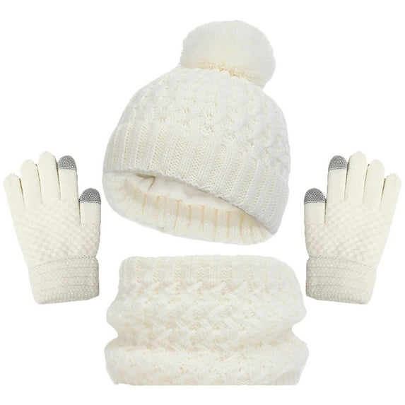 Lilgiuy Kids Toddlers Winter Knit Warm Beanie Hat Scarf Gloves Set for Boys Girls , Pompom Cap Neck Warmer Gloves for Indoor and Outdoor Activities