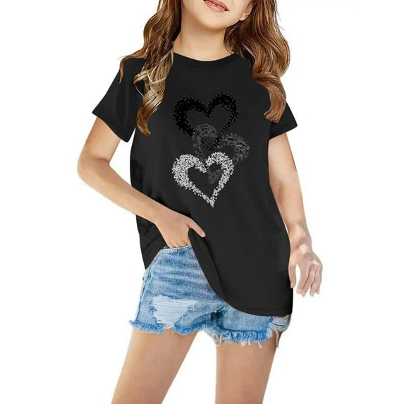 Lilgiuy Kids Tops Crew Neck Short Sleeve Summer Tshirts Little Girls Solid Color Loose Athletic Tees for Running Hiking(Black,9-10 Years)