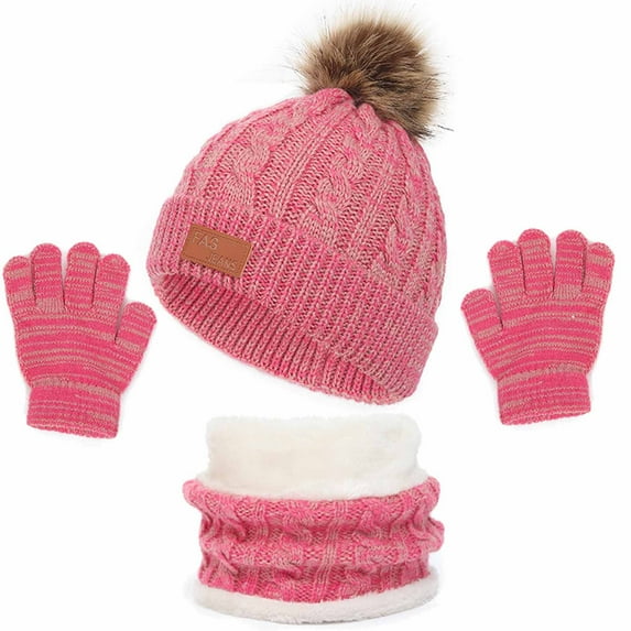 Lilgiuy Kids Winter Hat Gloves Scarf Set for 1-11 Years Old Boy Girl Toddler Winter Knit Pompom Beanie Hats Cap Neck Warmer Gloves Gift for Children