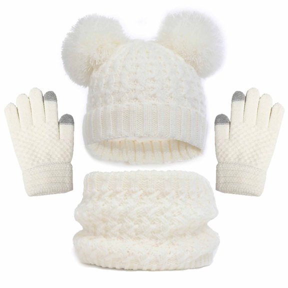 Lilgiuy Kids Winter Hat and Gloves Set Toddler Kids Beanie Winter Scarf Set Unisex Boys Warm Thick Boys Winter Hat Kids Gloves