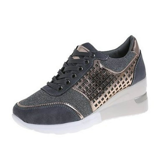 Lilgiuy Lace-up Casual Platform Wedge Heel Sequined Single Shoes Sneakers Women Gray Sales Online