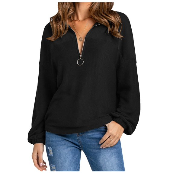 Lilgiuy Ladies Autumn And Winter Loose Top Solid Color Long Sleeve Pullover V Neck Black Winter Fashion 2022