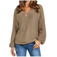 thumbnail image 1 of Lilgiuy Ladies Autumn And Winter Loose Top Solid Color Long Sleeve Pullover V Neck Khaki 2022 Fall Winter, 1 of 5