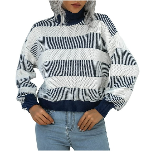 Lilgiuy Ladies Autumn And Winter Solid Color Turtleneck Pullover Design Sweater Long Sleeve Top Turtleneck Sweater Blue Fall Fashion 2022 Spring Winter