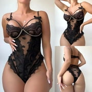 Lilgiuy Ladies Cool Girl Lingerie Lace Sedin Seductive Charming Sling Jumpsuit Strap Gauze Out Bikini Lingerie Suit Gift for Your Wife Girlfriend