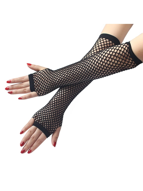 Ladies Girls Neon Long Fingerless Fishnet Lace High Elasticity Gloves