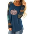 thumbnail image 1 of Lilgiuy Ladies Halloween Print Stitching Striped Long-sleeved O-Neck T-shirt Top, 1 of 5