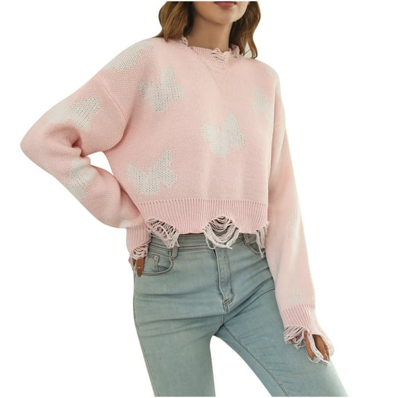 Lilgiuy Ladies Hole Butterfly Autumn And Winter Long Sleeve Knit Sweater Short Top Women 2022 Fall Winter