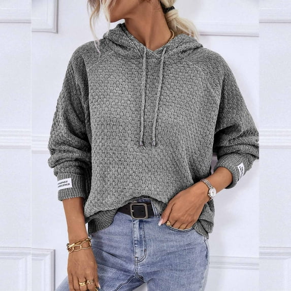 Lilgiuy Ladies Solid Color Hooded Pullover Casual Sweater Top Women，Gray,S Fall Dresses for 2022 Spring Winter