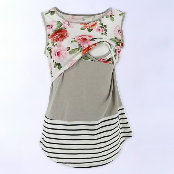 Lilgiuy Ladies Stripe Flowers Print Sleeveless Maternity Breastfeeding Clothe Top Vest Winter Clothes for 2022