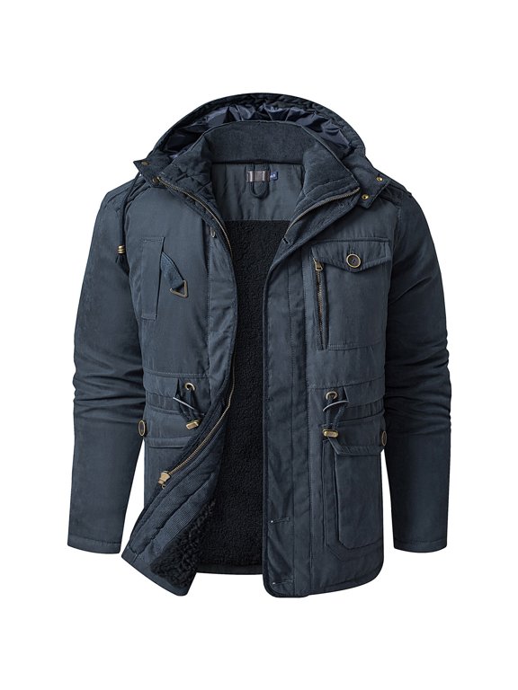 Lamb Velvet Hooded Cotton Jacket Thickened Multi-pocket Cotton Casual for Leggings Jeans or Pants