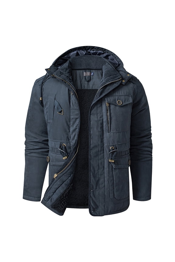 Lamb Velvet Hooded Cotton Jacket Thickened Multi-pocket Cotton Casual for Leggings Jeans or Pants
