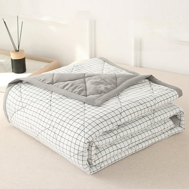 Lilgiuy Lightweight Comforter Queen Size, Soft Skin-friendly Solid Comforter, Thin Microfiber Breathable Plaid Pattern Thin Bedding Comforter for Summer, 78.74"x59.05", White