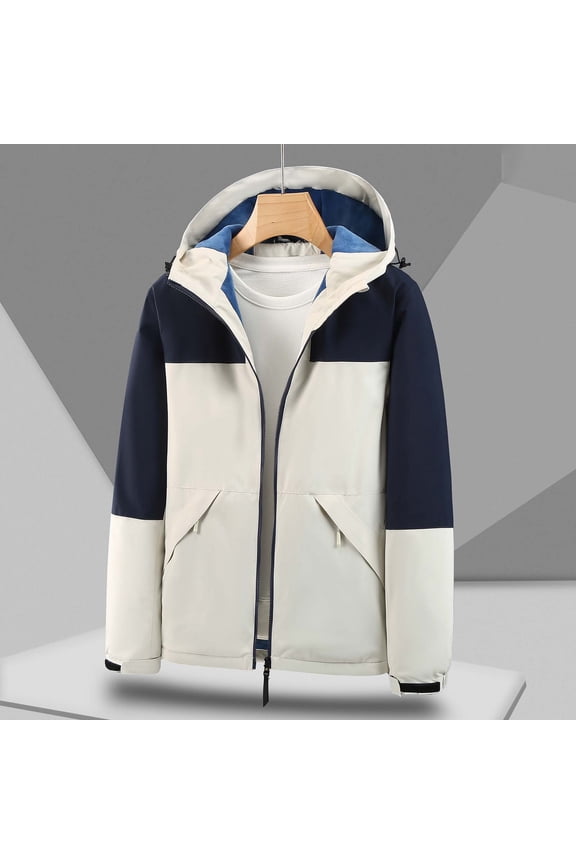 Lightweight Waterproof Jackets for Men and Women Fall Winter Solid Color Color Long Sleeve Windproof and Thickened All-in-one Jacket for Riding Hunting
