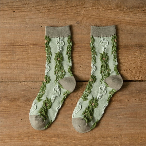 Lilgiuy Literature And Art Autumn And Winter Women's Medium Socks, Green High Sleeves, Retro Personality, Fashionable Socks, Leather Shoes for Basketball Football Golf