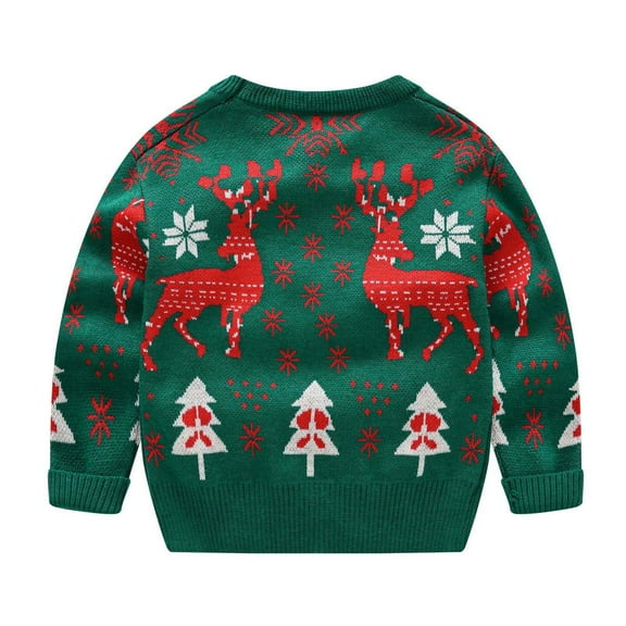 Lilgiuy Little Boy Girl Christmas Sweater Trendy Solid Christmas Tree Snowflake Deer Print Long Sleeve Pullover Sweater for X-mas Theme Party(2-10 Years)