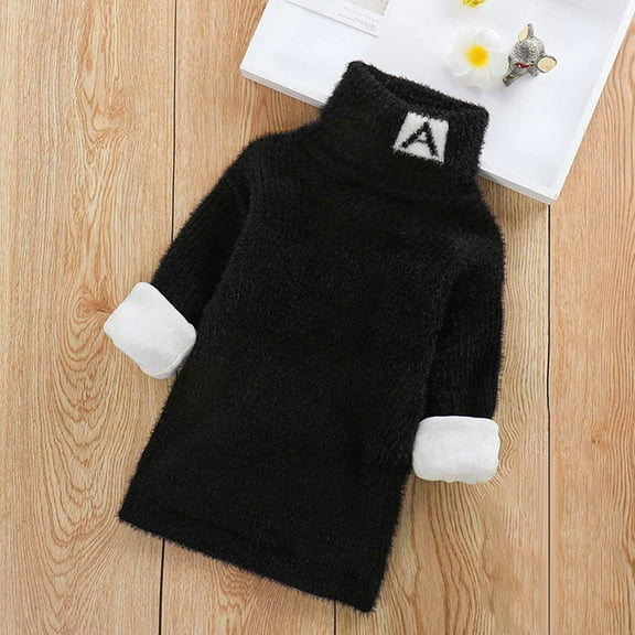 Lilgiuy Little Boy Girl Fall Winter Sweater Casual Turtleneck Long Sleeve Pullover Thickened Sweater Outwear