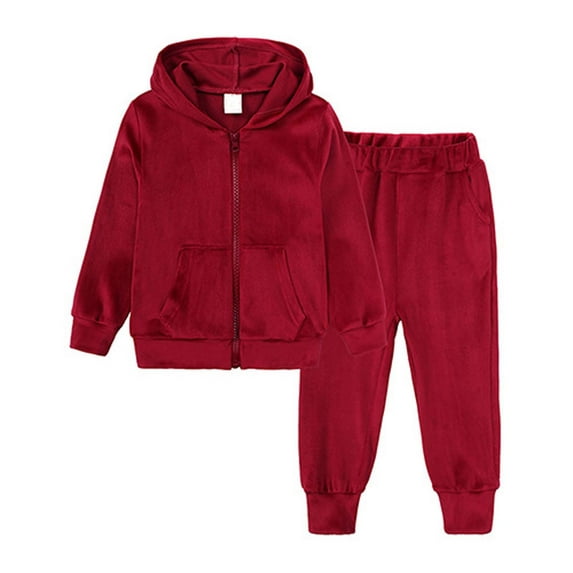 Lilgiuy Little Boys Girls 2 Pcs Velvet Sweat Suit Outfits Toddler Kids Long Sleeve Full Zipper Pullover Hoodie + Elastic Waist Sweatpants Set Fall Winter Clothes Wine(8-13 Years)