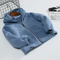 thumbnail image 1 of Lilgiuy Little Boys Girls Fleece Coat Winter Solid Color Zipper Thick Warm Long Sleeve Hoodie Coat for School Party Holiday Blue, 1 of 3