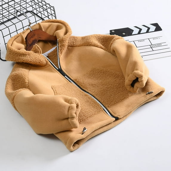 Lilgiuy Little Boys Girls Fleece Coat Winter Solid Color Zipper Thick Warm Long Sleeve Hoodie Coat for School Party Holiday Yellow