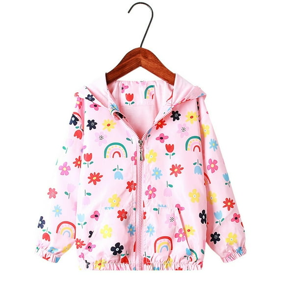 Lilgiuy Little Boys Girls Long Sleeve Cute Cartoon Print Hooded Coat Solid Color Breathable Lightweight Active Running Outdoor Wear (Pink,8-9 Years)
