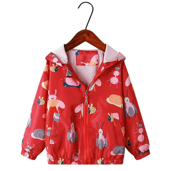 Lilgiuy Little Boys Girls Long Sleeve Cute Cartoon Print Hooded Coat Solid Color Breathable Lightweight Active Running Outdoor Wear (Red,8-9 Years)