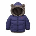 thumbnail image 1 of Lilgiuy Little Boys Girls Puffer Jacket Winter Solid Color Hooded Fleece Lining Elastic Cuffs Warm Thicken Coat for Christmas Birthday Party Navy（2-8 Years), 1 of 4