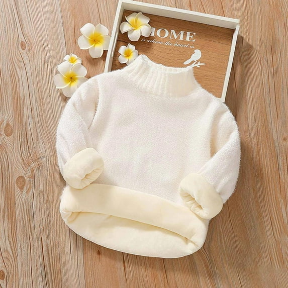Lilgiuy Little Boys Girls Sweater Casual Solid Color Long Sleeve Pullover Turtleneck Sweater Plush Thickened Fall Winter Clothes for 3-14Y