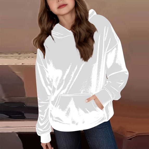Lilgiuy Little Boys Girls Velour Hoodies Casual Solid Color Long Sleeve Oversized Pocket Comfortable Sweatshirt Tops for Home Travel School Sport (White,6-7 Years)