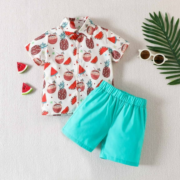 Lilgiuy Little Boys Hawaiian Clothes Summer Print Short Sleeve Button Down Loose Tops Shorts Set for Fishing Swimming