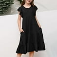 thumbnail image 1 of Lilgiuy Little Girl's Summer Dresses Cute Solid Color Ruffle Sleeve Tiered Soft A-Line Trendy Midi Casual Sundress with Pockets for Birthday Party School(Black,6-7 Years）, 1 of 5