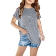 thumbnail image 1 of Lilgiuy Little Girls Athletic Shirts Casual Solid Color Cute Butterfly Print Short Sleeve Lightweight Tees Performance Gym Sports Dance Tops (Gray,4-5 Years), 1 of 4