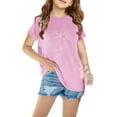 thumbnail image 1 of Lilgiuy Little Girls Athletic Shirts Casual Solid Color Cute Butterfly Print Short Sleeve Lightweight Tees Performance Gym Sports Dance Tops (Pink,7-8 Years), 1 of 4