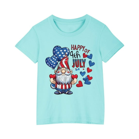 Lilgiuy Little Girls Boys 4th of July T Shirts Cute Gnome Heart Tees Kids Independence Day Patriotic Short Sleeve Tops Gifts for Your Children(Blue,3-4 Years)