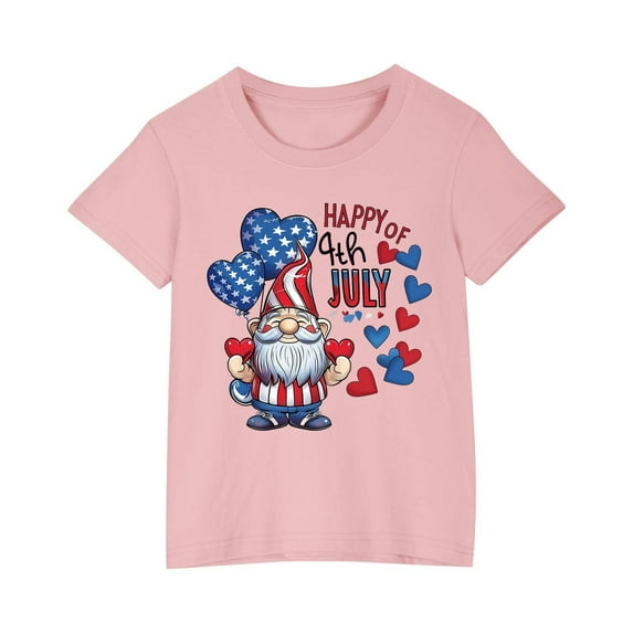 Lilgiuy Little Girls Boys 4th of July T Shirts Cute Gnome Heart Tees Kids Independence Day Patriotic Short Sleeve Tops Gifts for Your Children(Pink,7-8 Years)
