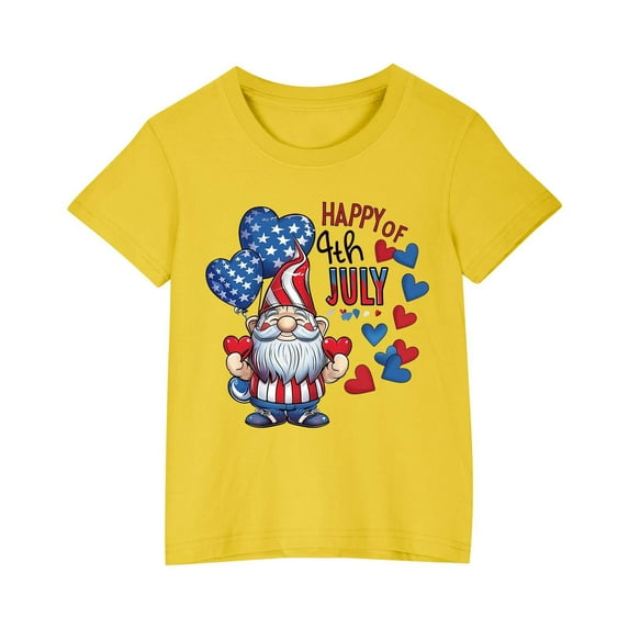 Lilgiuy Little Girls Boys 4th of July T Shirts Cute Gnome Heart Tees Kids Independence Day Patriotic Short Sleeve Tops Gifts for Your Children(Yellow,3-4 Years)