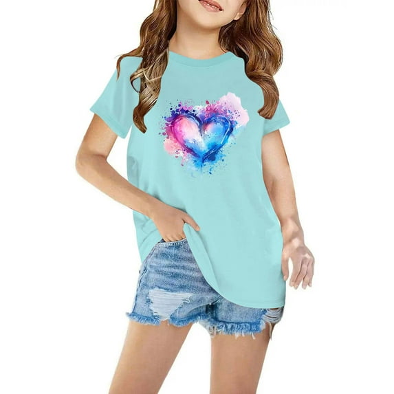 Lilgiuy Little Girls Boys Solid Color Short Sleeve T Shirts Casual Crewneck Short Sleeve Summer Cute Tee Tops for Beach Seaside Holiday(Blue,5-6 Years )