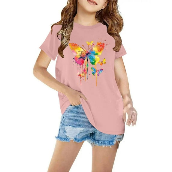 Lilgiuy Little Girls Casual Solid Color Tops,Kids Girls Casual Tunic Tops Summer Solid Color Short Sleeve Blouse T-Shirt Tee Gifts for Your Loved Baby(Pink,5-6 Years )