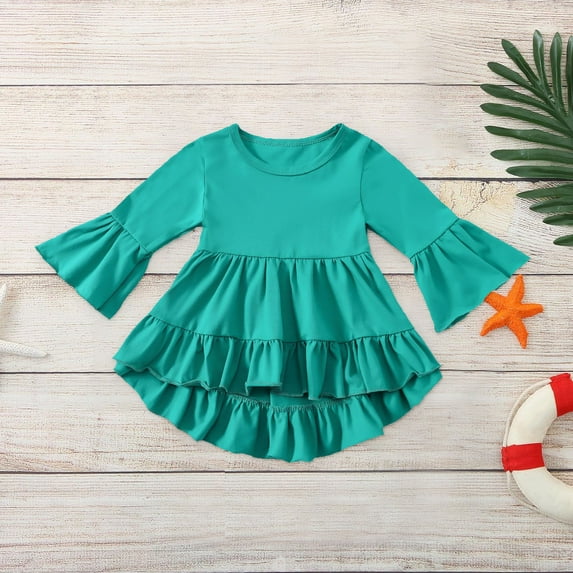 Lilgiuy Little Girls Dress Fashion Cute Solid Ruffles Trumpet Long Sleeves Dress for Dance Yoga Ballet Mint Green