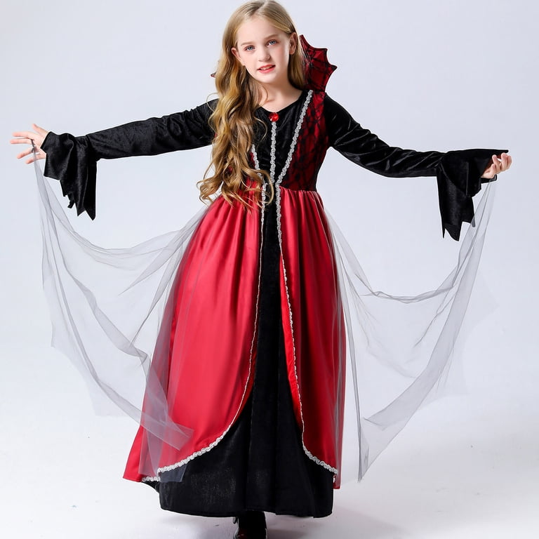 Lilgiuy Little Girls Halloween Queen Costume with Vampire Themed Medieval  Style Long Sleeve Maxi Dress for Performance Dance Party Role Play Red (6-7  Years) - Walmart.com